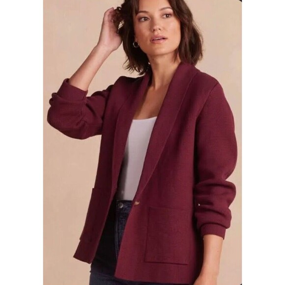 SUMMERSALT Ribbed Sweater Blazer Jacket Pinot Red Womens Large 1XL Single Button - Picture 1 of 9